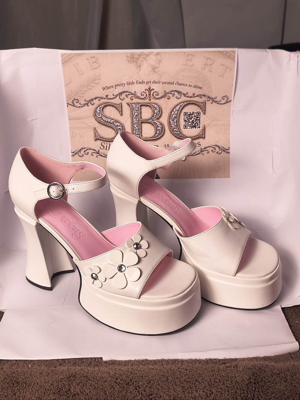 Sugar Thrillz Carefree Muse White Floral Platform Heels Size 11 Dolls Kill